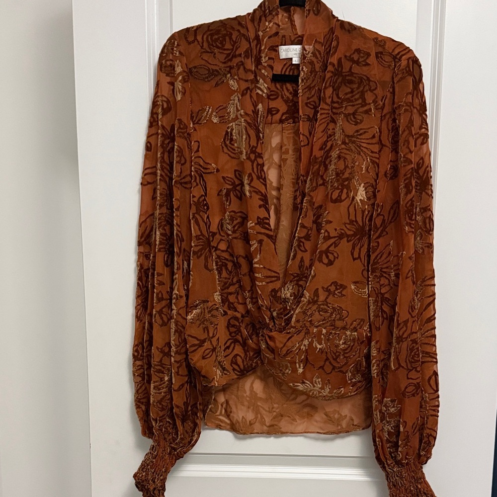 Caroline Constas Rust Floral Blouse
